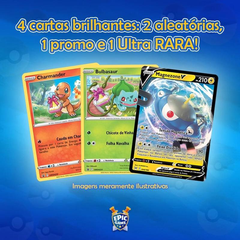 Pack 200 Cartas Pokemon 4 Brilhantes 1 Ultra Rara Garantida